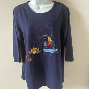 NWOT - QUACKER FACTORY 100% Cotton 3/4 Sleeve Shirt, Medium